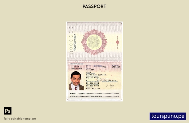 Plantilla de pasaporte de Papúa Nueva Guinea lista para imprimir